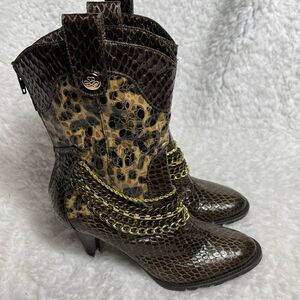 J Renee Bree leopard print and brown snake skin texture mid calf boots s…